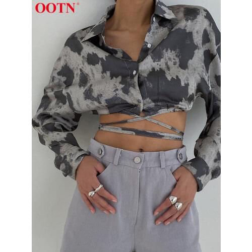 OOTN Streetwear Sexy Crop Top Leopard Women Shirt Long Sleeve Backless Bandage Vintage Print Summer Blouse Femme Short Top Chic