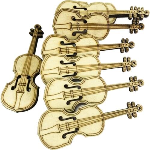 10PCS Violin Shape CUT WOODEN Wood Craft Art Decoration Embellishment