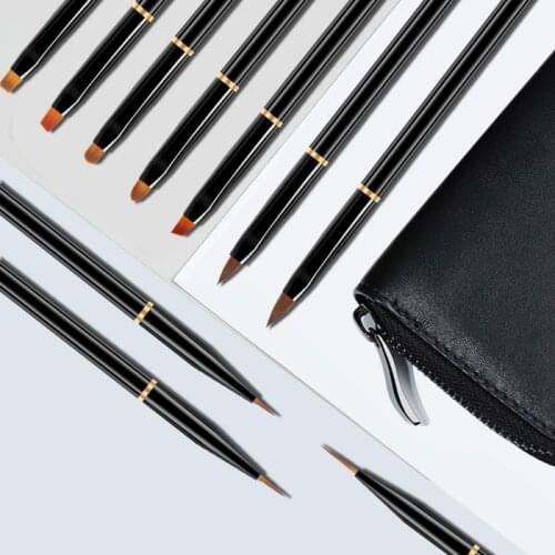 10 PCS Nail Brush Crystal Black Metallic Rod Delicate Detail DIY Design Drawing Painting Durable Nail Art Pen Set Manicure Tool