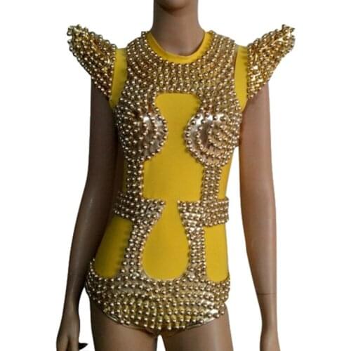 Handmade sewing Beading Bodysuit Occident Bar Female DJ singer Jazz stage Costume Leading dancer sexy Rock performance costumes