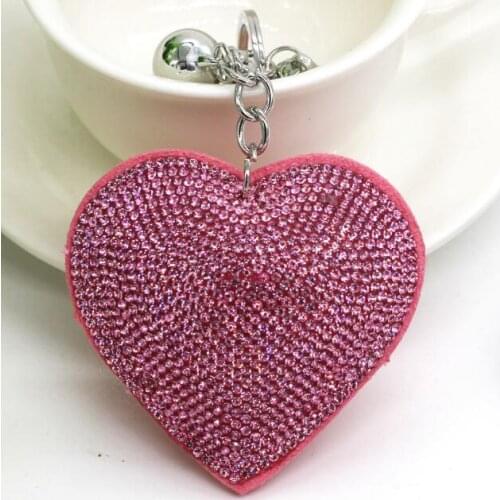 2017 Women Key Chain Love Heart covers the Rhine stone Mosaic leather fringed peach heart key cap gift wholesale free shipping