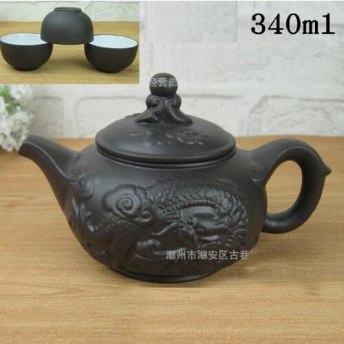 Genuine yixing tea set ore purple clay pot, high-quality tea set kung fu dragon set include 1 Teapot+3 Tea cups