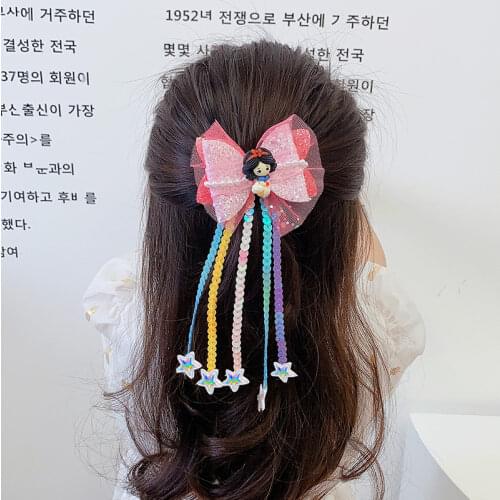 Sequins Tassel Princess Streamer Hair Bow Long Clips Snowflake Mesh Hairpin Candy Glitter Hair Grips Girls Barrettes Accessories