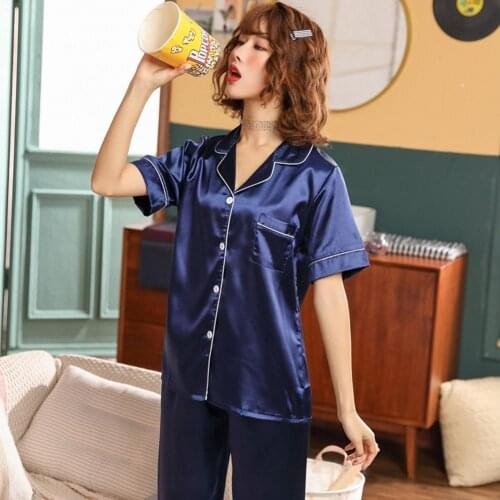 40% Dropshipping!!Women Turndown Collar Button up Short Sleeve Blouse Pants Loungewear Pajama Set