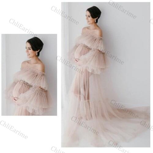 Elegant Bridal Tulle Maternity Dresses Robes for Photography Sheer Robe Puffy Sleeve Fluffy Tulle Maternity Dressing Gowns
