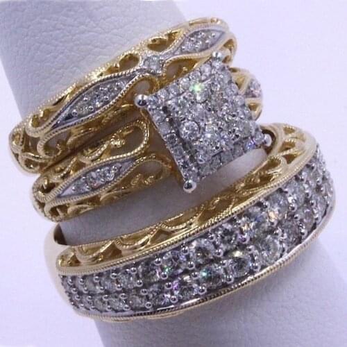 3 pcs/set Fashion Colorful Zircon Inlaid Hollow Metal Ring For Women Accessories Jewelry Party Wedding Gift