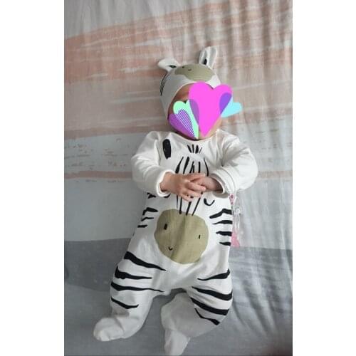 Newborn Boys Girls Birth Romper Animal Printed Pajamas Round Neck Onesies Playsuit Clothes+hat 2pcs Babies Home Outfits