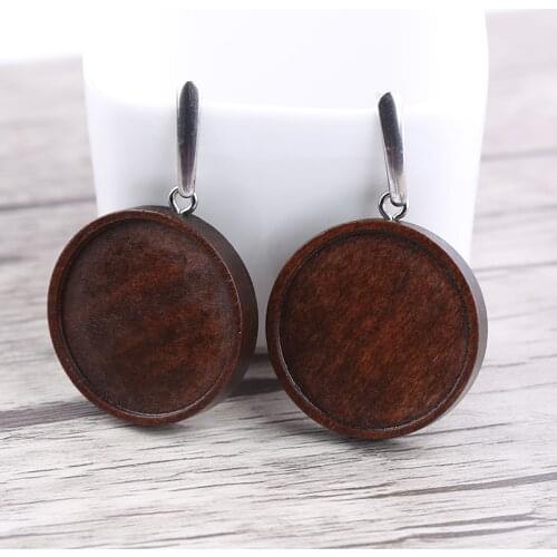 Onwear 5 pairs fit 25mm cabochon earring base settings wood blank earrings bezel trays diy stainless steel post earring findings