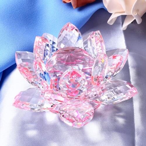 8/10/12CM Multicolor Crystal Lotus Flowers Miniature Feng Shui Glass Figurines Crafts Paperweight Home Decor Accessories Gift