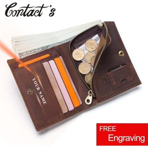 100% Genuine Leather Men Short Wallets Coin Purse Zipper for Male Vintage Small Money Bag ID Credit Cards Holder Portomonee