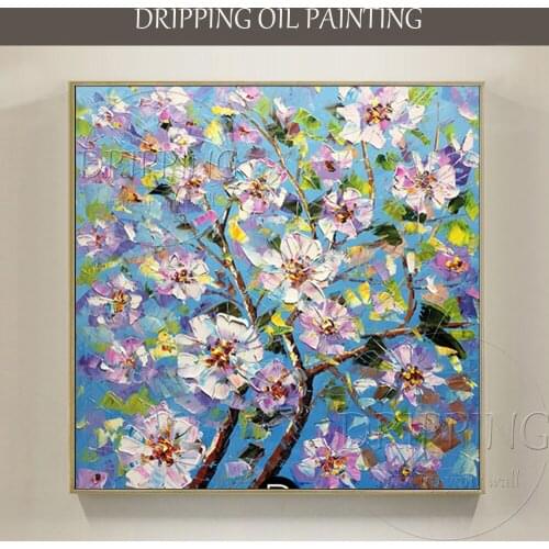 New Arrivals Artist Hand-painted Beautiful Colors Purple Flowers Oil Painting Modern Abstract Thin Knife Flower Oil Painting