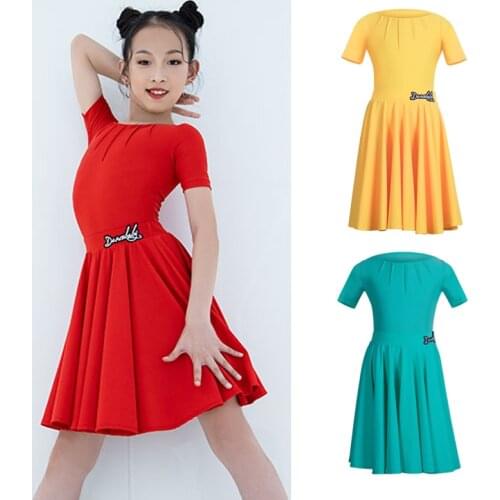 New Latin Dance Dress For Girls Short Sleeve Round Neck 2 Pcs Suit Cha Cha Samba Kids Latin Dance Competition Dresses BL6373