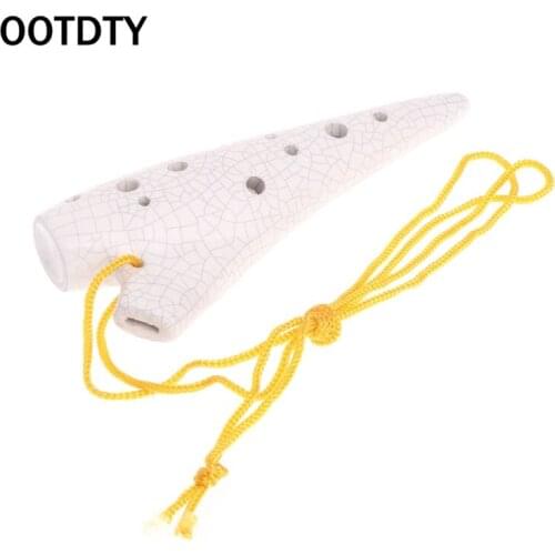 OOTDTY Ocarina Flute 12 Hole Treble C Ceramic Wind Instruments Zelda Legend White Crack