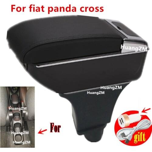 For fiat panda cross Armrest Box Center Storage box car accessories Interior with USB LED