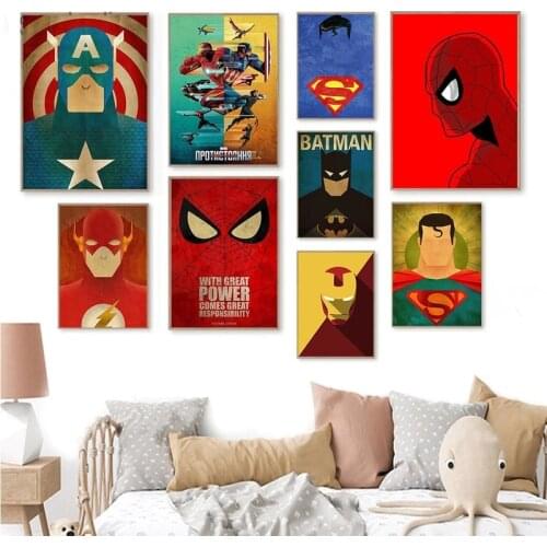 Marvel Superheroes Canvas Painting Vintage Poster Avengers Captain America Iron Man Thor Hulk Canvas Poster Superheroes Poster
