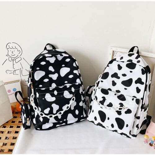 Casual Nylon Cow Letter Print Backpack For Students Girls Shoulder School Book Bags Women Daily Travel Bagpack Rucksack