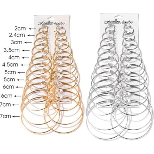 12 Pair Women Large Circle Hoop Earrings Gold for Women Round Huggie Creole Earrings Set Vintage Hoops Ear Rings
