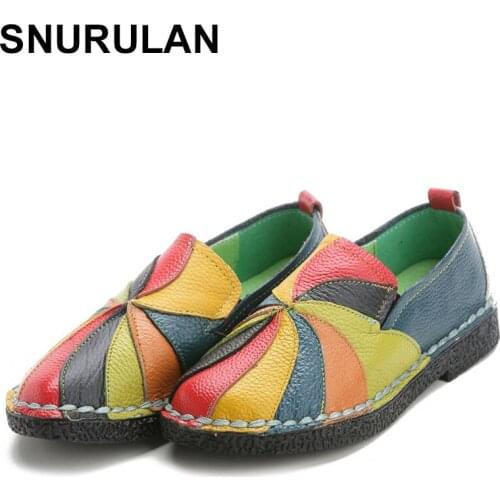 SNURULANSpring Ladies Genuine Leather Handmade Shoes Women Flats Women 2020 Autumn Soft Loafers Flats