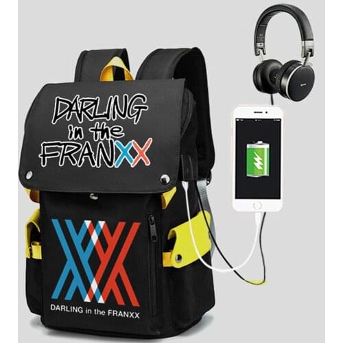DARLING in the FRANXX USB Port Book bag Backpack Zipper Rucksack Anime Student School Computer Bag Travel Gifts