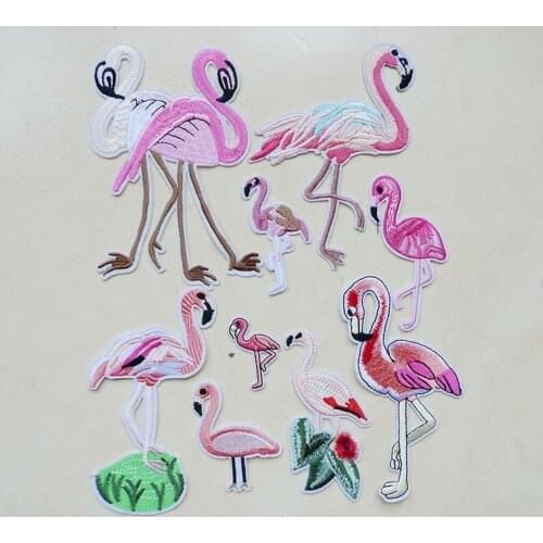 Iron On Lovely Flamingo Patches For Girl Clothing DIY T-shirt Applique Heat Transfer Vinyl Stickers Embroidery Clothes Dress