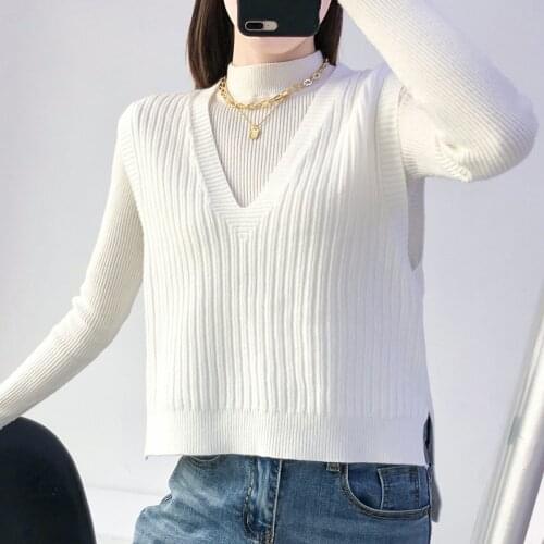 Harteen Knitted Waistcoat Spring Autumn Simple Fashion V-Neck All-Match Sweater Vest Chaleco Mujer Womens Clothing Femme Top