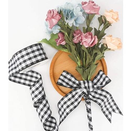 High Quality Black White Plaid Ribbon Grid Printed Ribbon For Home Wedding Christmas Decoration DIY Gift Wrapping Bows Craft