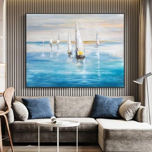 Yiqing Sailing Boat On The Sea Painting 100% Hand Painted Oil Painting Modern Abstract Canvas Wall Art For Home Decoration