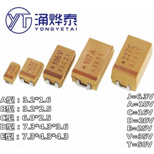 YYT 10PCS Type A tantalum capacitor 3216/1206 1/2.2/4.7/10/22/47/100UF 10V 16V 25V