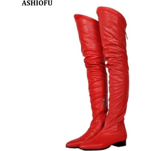 ASHIOFU New Handmade Ladies Wedding Thigh High Boots Party Prom Over Knee Boots Sexy Evening Club Fashion Long Boots Shoes