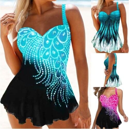 Women Print Tankini Swimming Suits 8XL Backless Sling Push Up Two Piece Set Bikini Sets Beach Sexy Swimsuit Plus Size