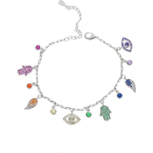 Angel Wings Bracelet Adjustable size 15+4cm Blue cz evil eye hamsa charm womens Bracelet Gifts Jewelry Spacecraft Punk