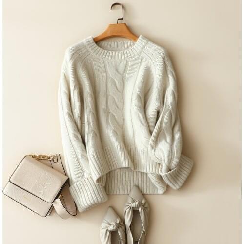 Winter Thick Fall 2020 Women 100% Cashmere Sweater Women Long Sleeve Pullover Cable Knitted Ladies Fashion Warm Knitwear