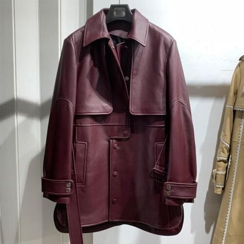 Ladies Real Sheep Leather Coat Short Lambskin Windbreak