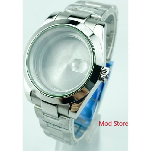 100M Tested WR 39mm Milgauss Style Polished Green Edge Sapphire Crystal Watch Case Bracelet Fit Miyota8215 DG2813 ETA2836 Mov't