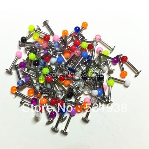 100pcs women men labret lip piercings jewelry stud plastic ball mixed colors stainless steel bar pircing body jewelries unisex