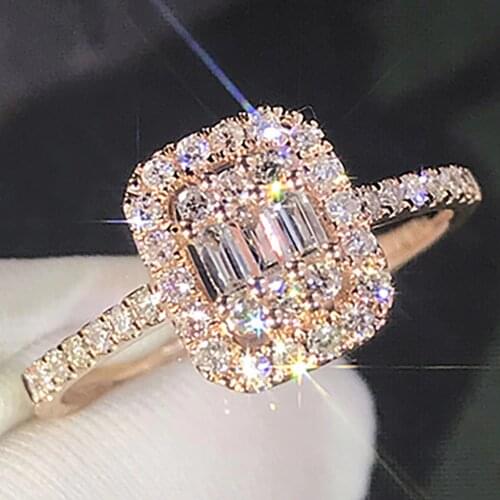 18K Au750 Rose Gold Women Ring Moissanite Diamonds Rectangle Round Emerald Elegant Party Engagement Anniversary Ring Trendy