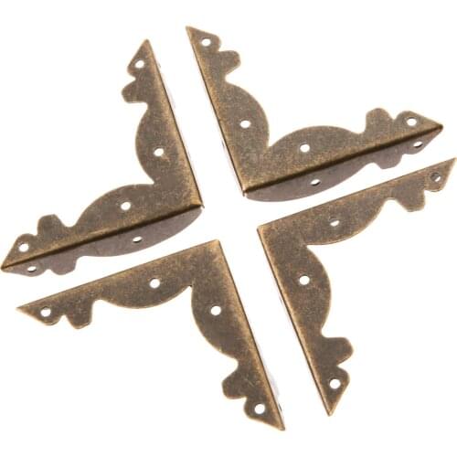4pcs Iron Corner Antique Bronze Bracket 46mm Triangle Scrapbook Album Jewelry Wooden Box Decor Protector Table Desk Leg w/Nails