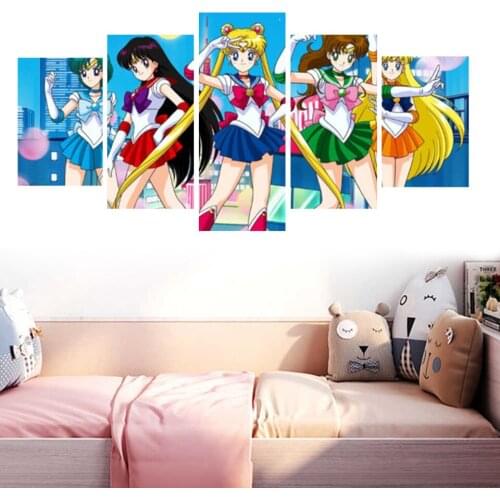 5Piece Five Beautiful Girls High Definition Printing Art Paintings Canvas Posters Modern Anime Manga Living Room Bedroom Decor