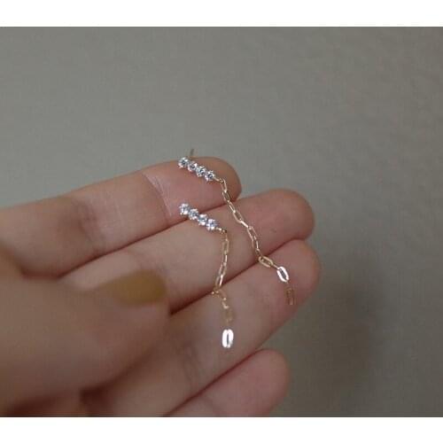 925 Sterling Silver Chain Tassel Earring For Women Delicate Shining Crystal 14k Real Gold Small Earring Exquisite Party Jewelry