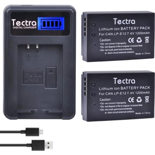 Tectra 2Pcs LP-E12 LPE12 Camera Bateria + LCD USB Charger for Canon M 100D Kiss X7 Rebel SL1 EOS M10 DSLR
