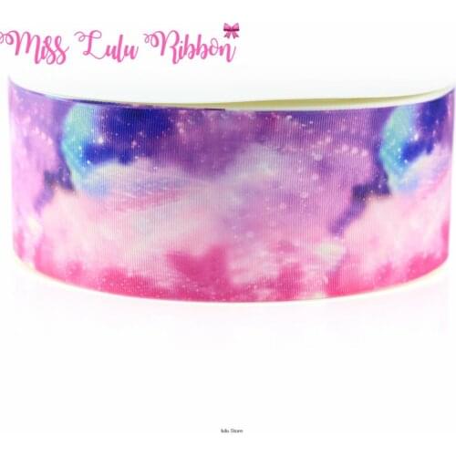 3"75mm rainbow watercolor galaxy printed grosgrain ribbon 3/8" 1-1/2"/elastic ribbon handmade hair bows party decoration 50 yard