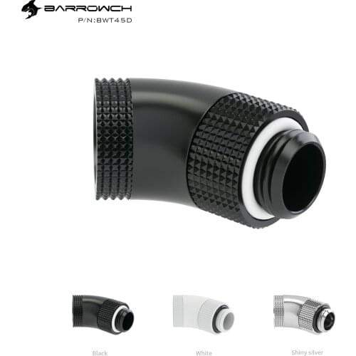 Barrowch Black White Silver G1/4''thread 45 degree two Rotary Fitting Adapter Rotating 45 degrees water cooling Adaptors FBWT45D