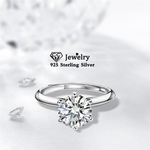 CC Simple Rings For Women S925 Silver Cubic Zirconia Adjustable Bridal Wedding Engagement Ring Charms Fine Jewelry CC1633-1647