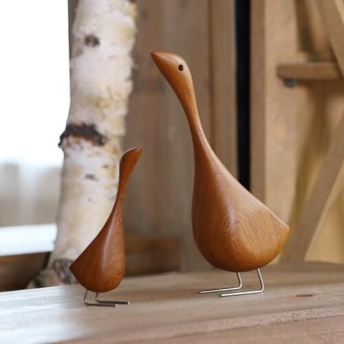 WOODEN SWAN GOOSE MODEL HOME DECOR ACCESSORIES ORNAMENTS ANIMAL FIGURINES DESKTOP DECOR DISPLAY WOOD HANDMADE CRAFTS GIFTS TOYS