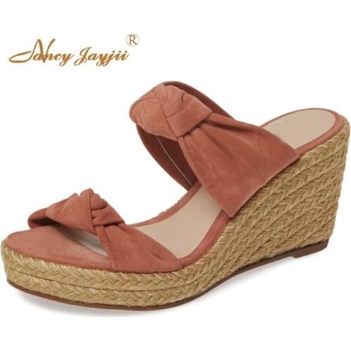 Large Size 11 13 Butterfly-Knot Espadrilles Platform Sandals Woman Open Toe High Wedges For Ladies Summer Shoes Holidays 2019