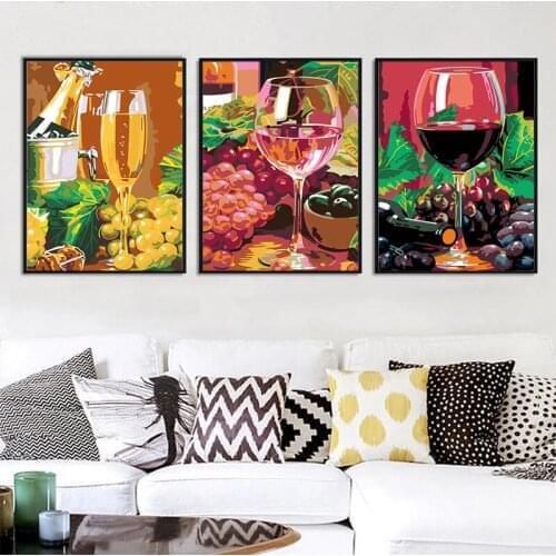 GATYZTORY 3PC Frame DIY Painting By Numbers Modern Home Wall Art Picture Red wine fruit Paint By Numbers For Home Decors Artwork