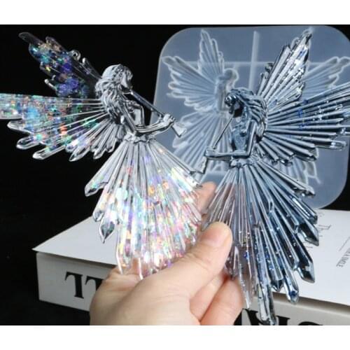 Crystal Epoxy Resin Mold Girl with Flute Angel Mirror Shiny Silicone Mould DIY Crafts Decorations Ornaments Casting Tools