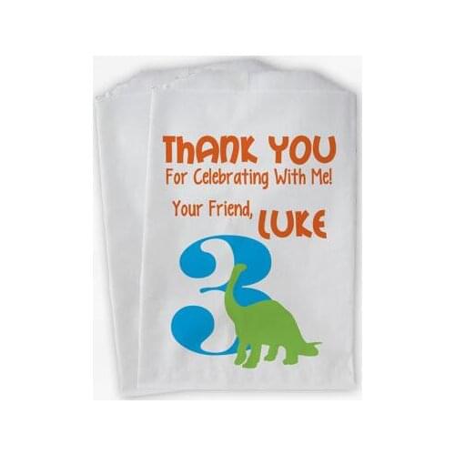 Customized age name Dinosaur Birthday candy Buffet treat gift bar bags Baby Shower Bakery Cookie Favor popcorn pouches
