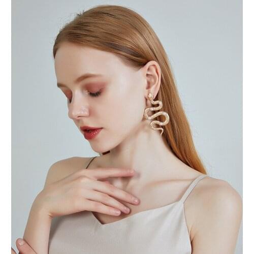 Ins Metal Snake Simulation Pearl Exaggerated Earring Fashion Jewelry Gothic Baroque Cuban Miami Gifts Drop Earrings For Women