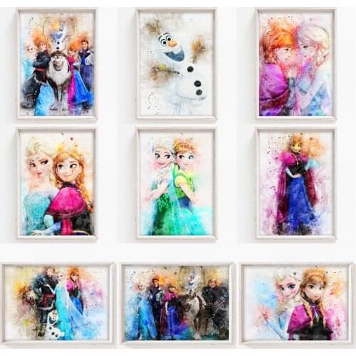 Disney Cartoons Movie Frozen Prints Canvas Art Paintings Watercolor Poster Wall Art Picture for Nursery Room Home Decoration